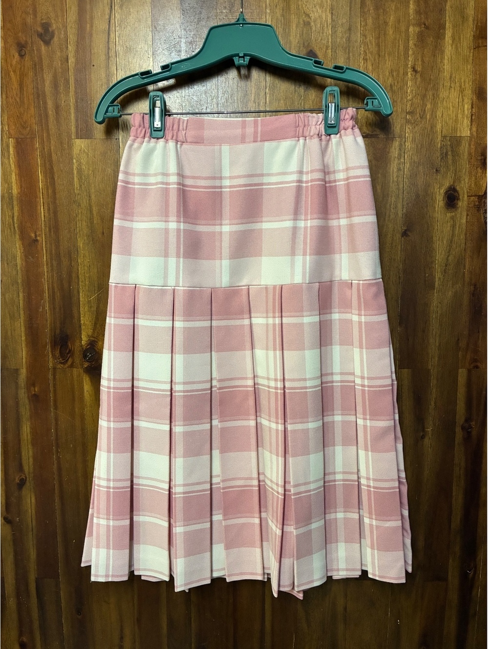 Made in USA Pink Plaid Pleated Midi Skirt Size 10 Vintage Preppy Academia